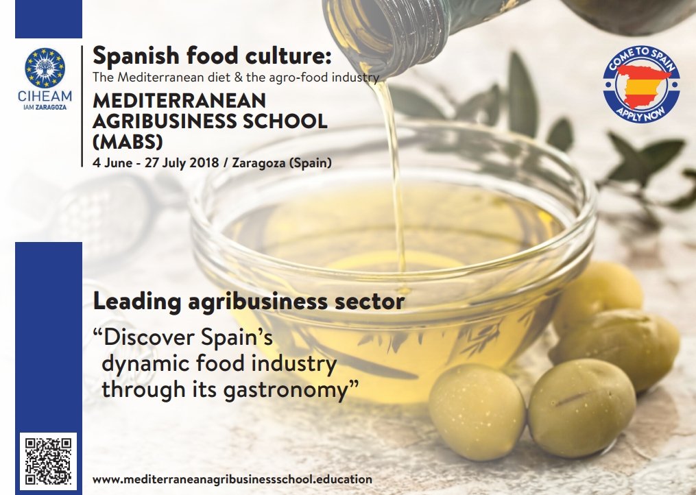 AgriculturaUK's tweet photo. If you are a student or a young professional and have a strong interest in Spanish Gastronomic Culture and Agrifood Industry, you can't miss the #Mideterranean #Agribusiness School #SummerProgram 2018 organised by @IAMZCIHEAM in #Zaragoza!
Apply⬇⬇⬇ https://t.co/XFczPs0OAv