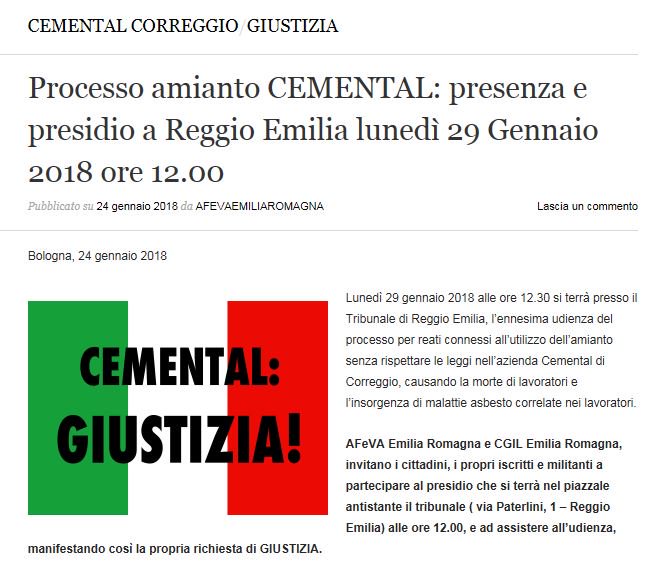 ERCGIL's tweet photo. #Cemental lunedì #29gennaio processo #amianto 
#CgilER e #AFeVA #EmiliaRomagna invitano cittadini, militanti e iscritti 
al presidio di #ReggioEmilia alle ore 12,00 per chiedere, ancora una volta, #GIUSTIZIA https://t.co/T5ybNA7W1q
