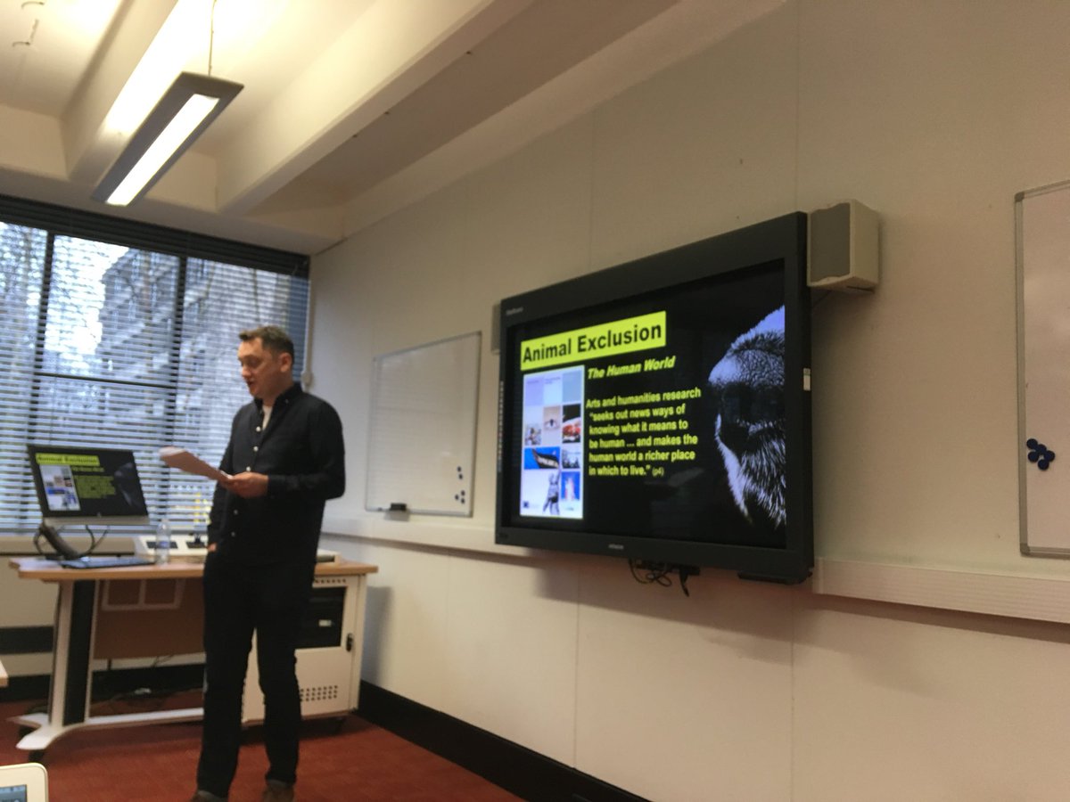 UEA_HUMGrad's tweet photo. Dr Brett Mills opens our Interdisciplinary Seminar series for 2018 @FTM_UEA with the issue of animal exclusion #animalities https://t.co/xOeoeAC1Zf