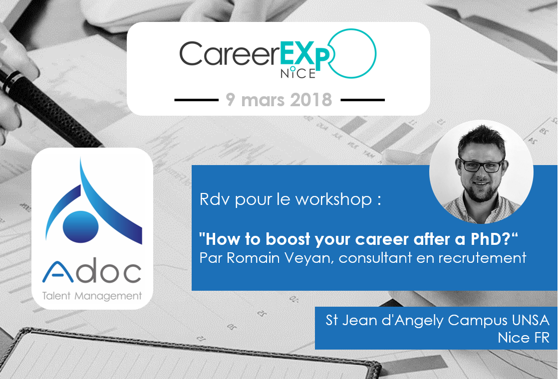 AdocTM's tweet photo. One week left to register for the @CareerEXPONice on March 9th !
Secure your spot and meet Romain Veyan, our recruitment consultant, who will talk about "How to boost your career after a PhD ?".
https://t.co/S39iXJO3pu
#AdocConference #IGBio #PhD #Career #Nice https://t.co/5lpm9LZeSS