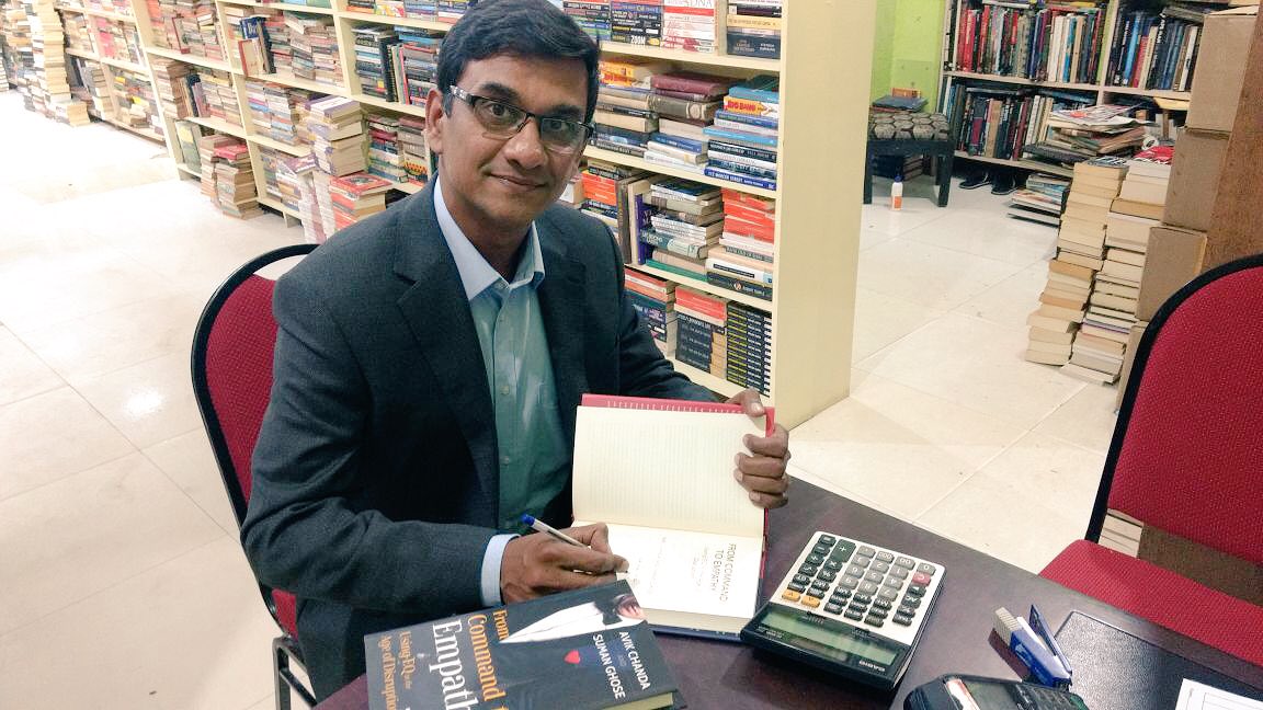 HarperCollinsIN's tweet photo. Author, Suman Ghose @sumanghose signing copies on the #Bangalore book store tour for #FromCommandToEmpathy https://t.co/4SGVbrF32d