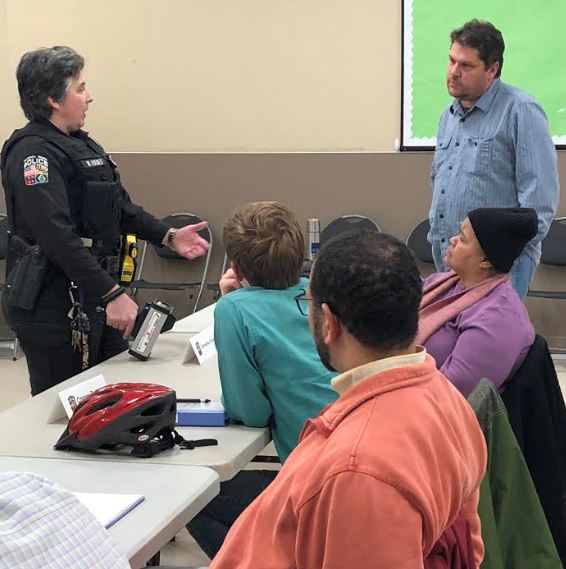 TakomaParkPD's tweet photo. Sgt. Holmes teaches the Academy about Traffic Law, incl. safety for officers and the persons pulled over, and then took them outside to walk them through a mock traffic stop. #TPPDCPA2018 #trafficlaw https://t.co/wLTXcAnA6f