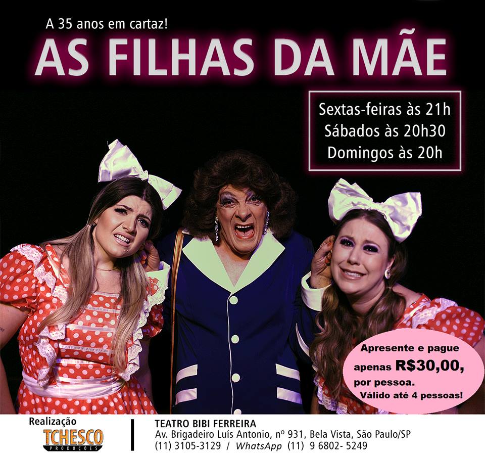 Tchesco2017's tweet photo. AQUI NO TEATRO BIBI FERREIRA🎭
Quinta - EX BOM É EXUMADO - 21h
Sexta - AS FILHAS DA MÃE - 21h
Sexta - O Fantasma da Minha Sogra - 23h
Sábado - As Filhas da Mãe - 20h30
Sábado - O Fantasma da Minha Sogra - 22h30
Sábado - Irmã Selma - 23h59
Domingo - As Filhas da Mãe - 20h00 https://t.co/32FdGWI9Jj