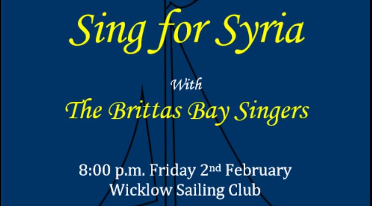 WWSyriaAppeal's tweet photo. Delighted to share that the Brittas Bay Singers are supporting us with a joyful evening of song @WicklowSailing on Friday 2nd February at 8pm. 
€10 Admission will go to support bringing a Syrian Family to live in Wicklow this year. Thank you Brittas Bay Singers. https://t.co/1rX4u2IJtg