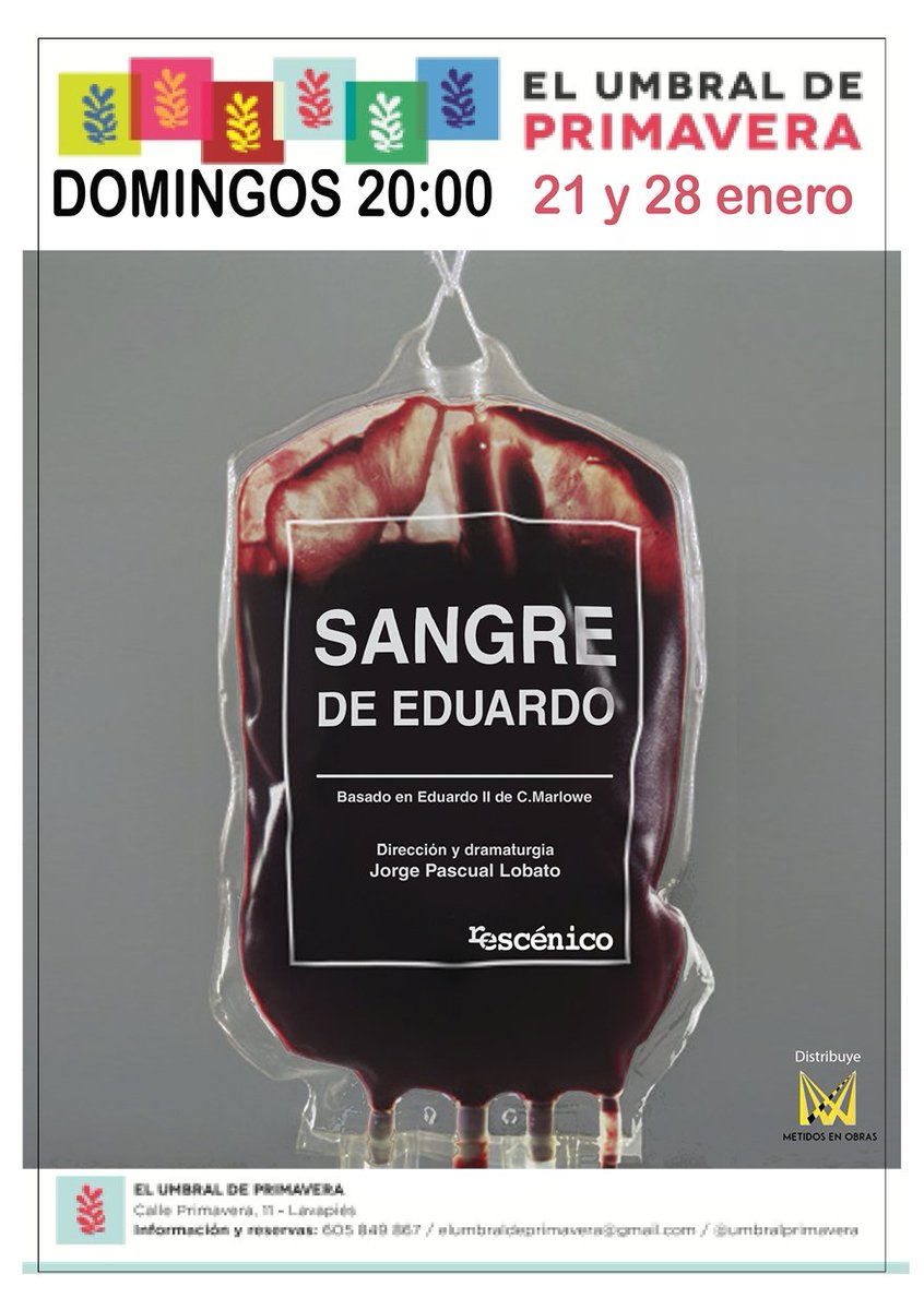 Consigue un 2x1, este domingo Sangre de Eduardo a las 20:00 en @umbralprimavera . Retweets y entra en el sorteo  antes del viernes a las 24:00. ¡Suerte!