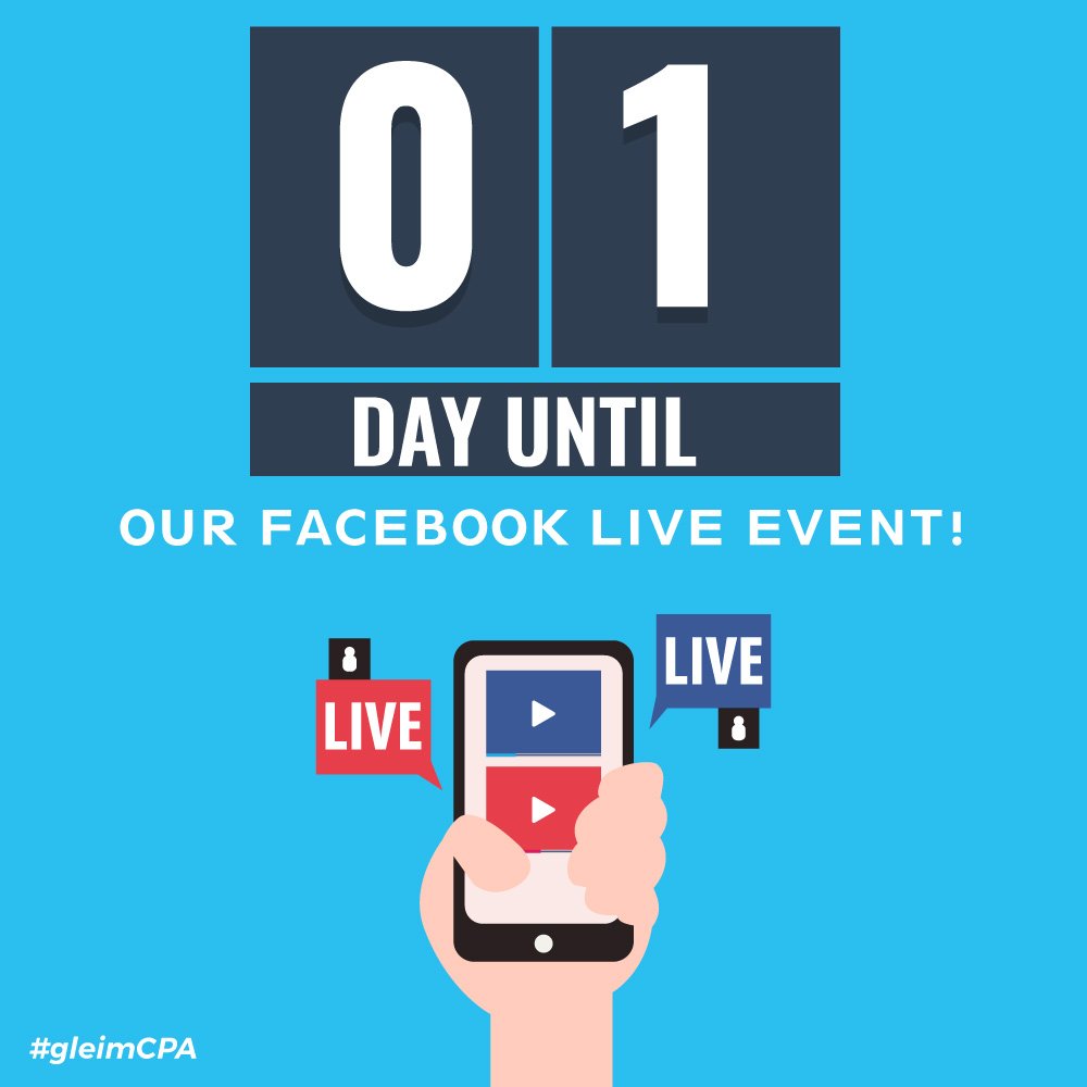 GleimCPAReview's tweet photo. Don't miss out on our next Facebook Live Event with @aford9724 tomorrow at noon EST on our CPA Review page at https://t.co/6IPo8HCr8g! She'll be answering your questions about the 2018 CPA Exam changes. #CPAExam #CPAReview https://t.co/8aE3zw2gTC