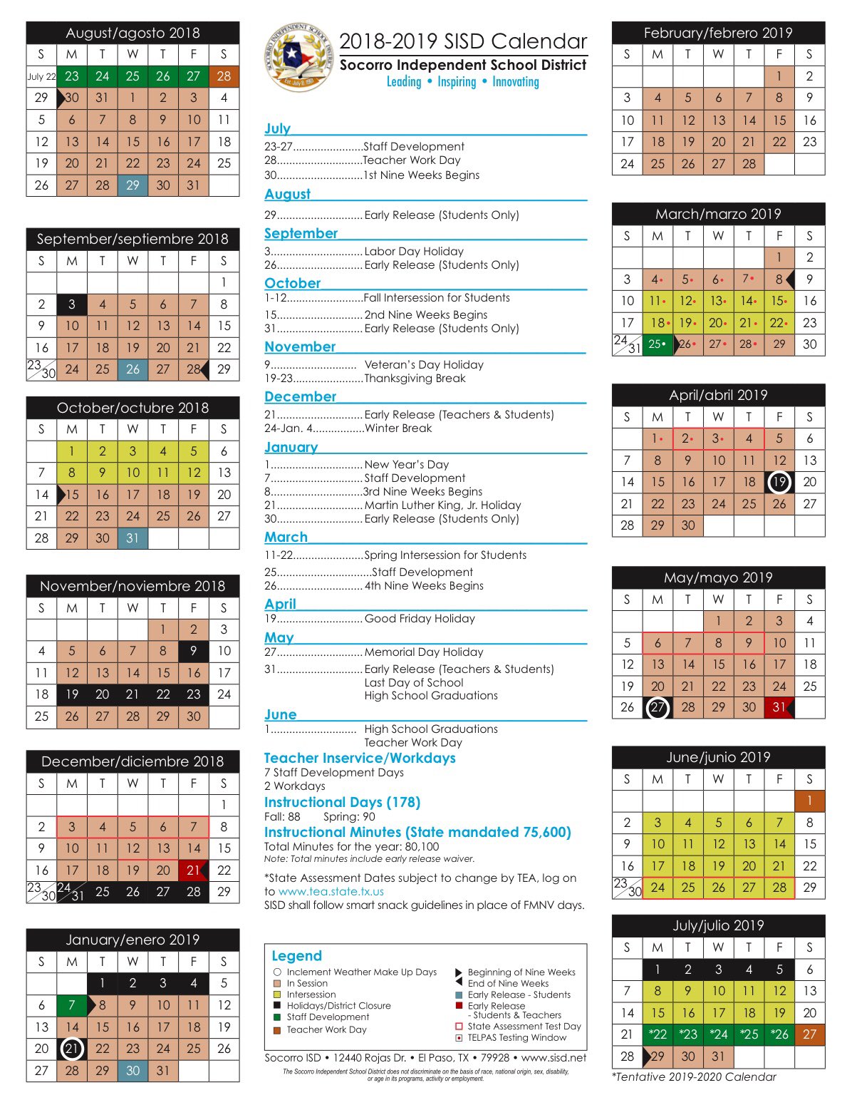 Socorro Isd On Twitter: "The Sisd Board Of Trustees Approved The 2018-2019 And 2019-2020 Student Calendars. To Download A Copy Of The Calendars Visit: Https://T.co/Cq3X1Rfe2E. Https://T.co/Uihw39Fzke" / Twitter