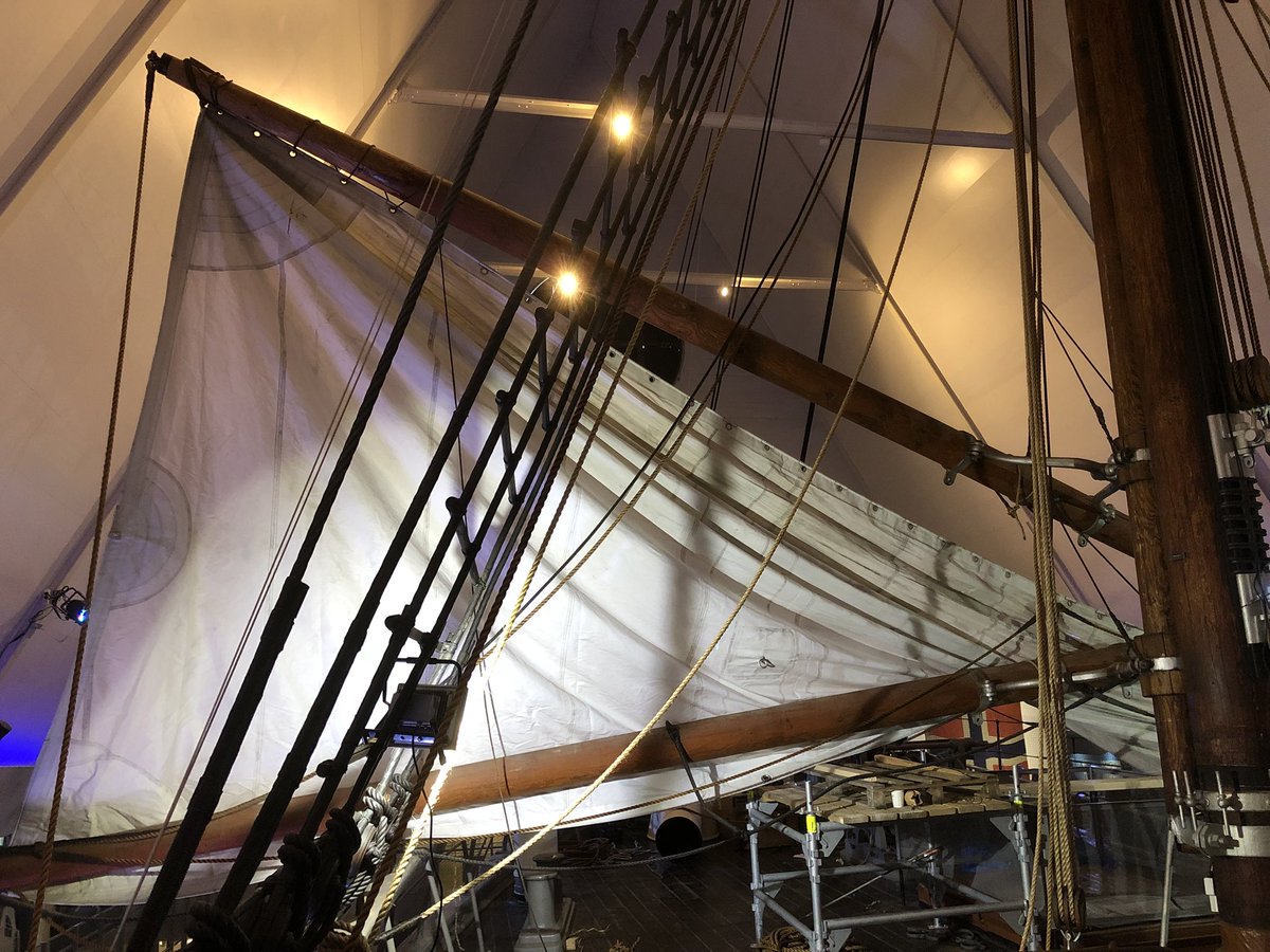 FramMuseum's tweet photo. Sails are coming up on #fram for the first time since 1914. Can’t wait until she is fully rigged. #fridtjofnansen #roaldamundsen #sailships #maritimemuseums #ottosverdrup #oslo #northpole #southpole #frammuseet https://t.co/MoHrvwj5B0