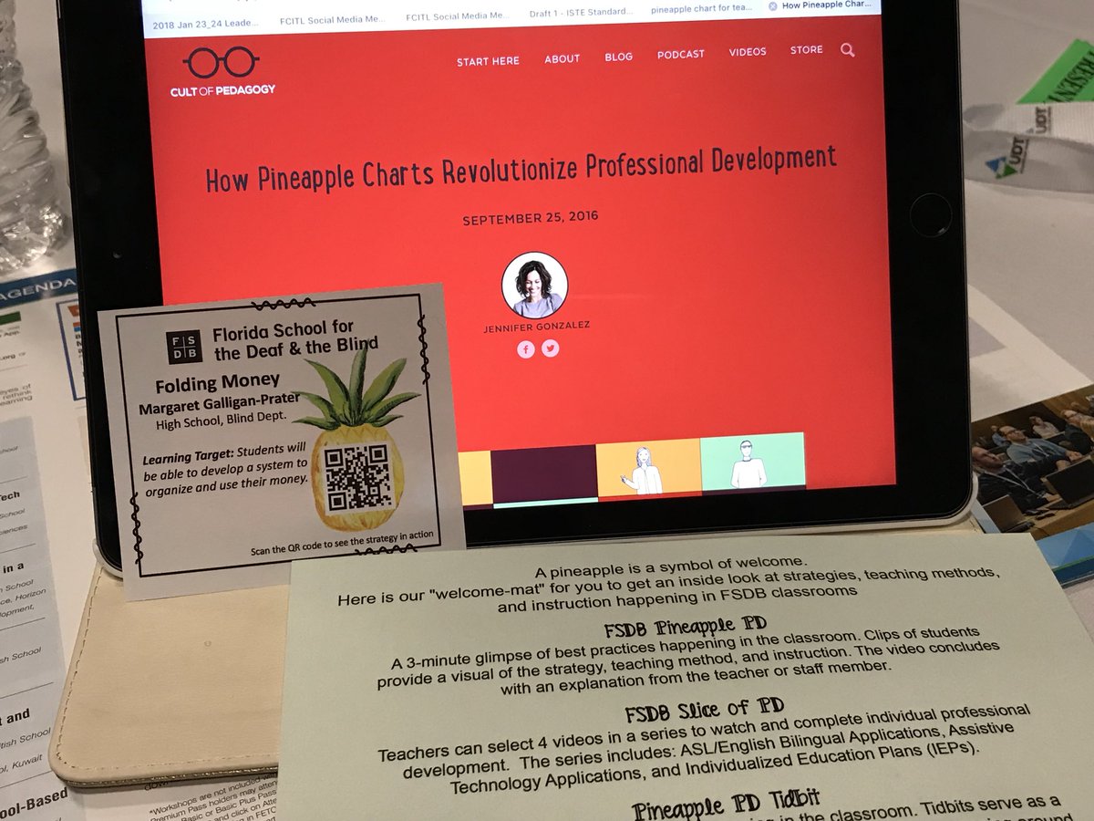 CaitlynDistler's tweet photo. Amazing things happening at @FSDB_PD! Thank you for sharing Pineapple PD models 🍍 at #FCITL2018. I’m excited to explore how we can implement similar strategies for technology PL. Let’s do it @MKestoryVCS w/VCS Team PLL @FCITL https://t.co/hwZledVg3O