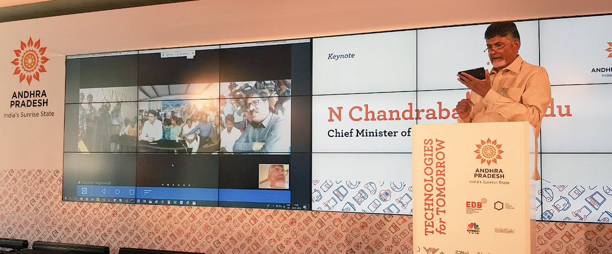 naralokesh's tweet photo. From #WEF2018, Hon’ble CM @ncbn interacts with the residents of Rampachodavaram, a remote village in Andhra Pradesh. He is giving the audience at #Davos a glimpse of AP Fiber Grid where we see Google’s FSOC Technology at play. #DigitalAndhra #APFiberGrid https://t.co/VrQevSFkQQ