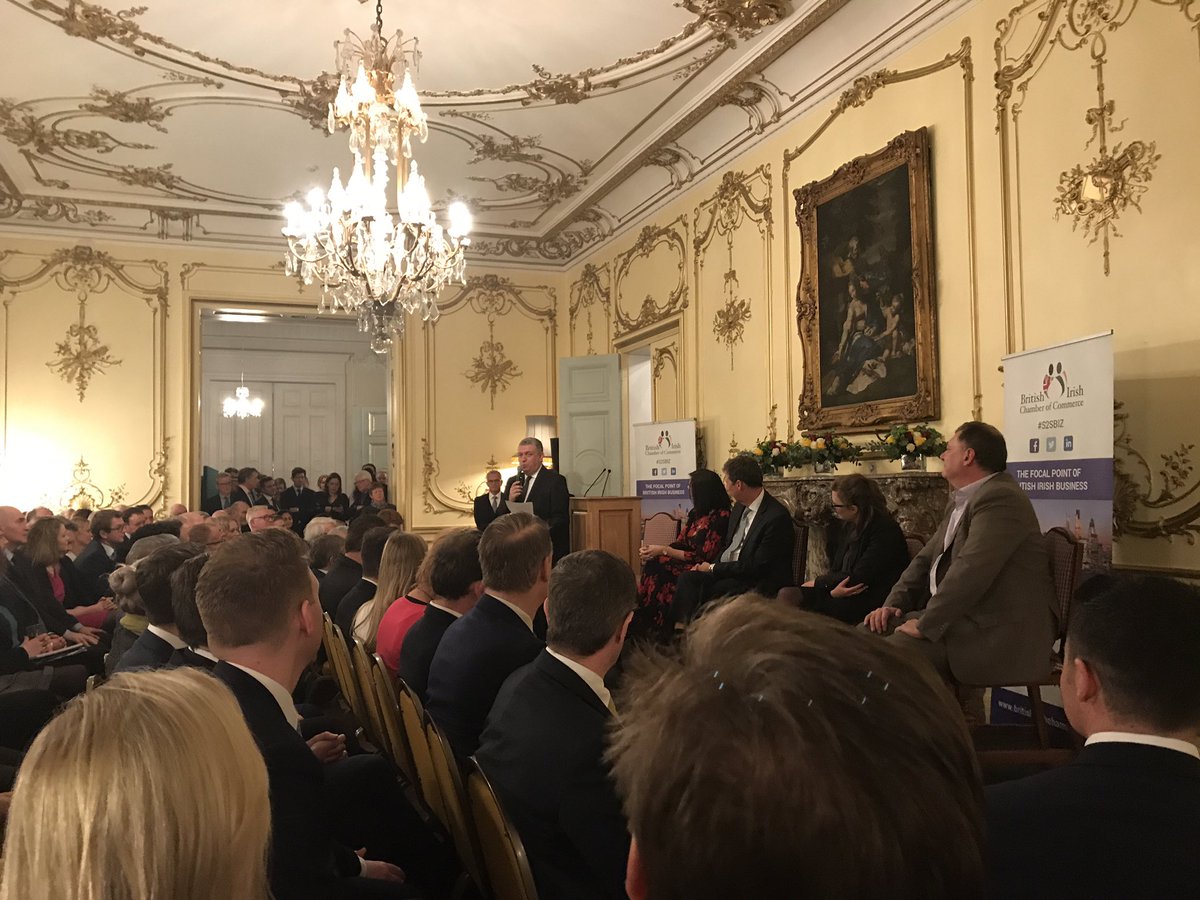 Good evening at the <a href="/IrelandEmbGB/">Embassy of Ireland</a>  with <a href="/BrIreCham/">British Irish Chamber of Commerce</a> discussing how Ireland's open for business (and #Brexit of course!)