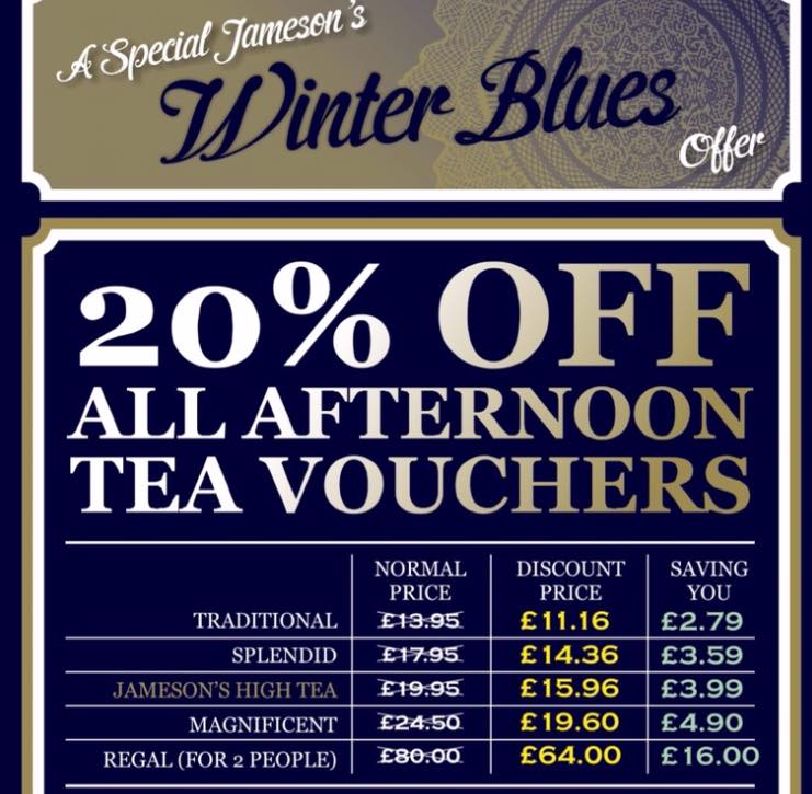 AntiquesQuarter's tweet photo. Those wonderful Peeps @JamesonsCafe Wonderful Winter blues offer. https://t.co/BT0taM60tV 20% off afternoon tea vouchers. #sheffield #abbeydaleroad #saq https://t.co/igSf93tfS9