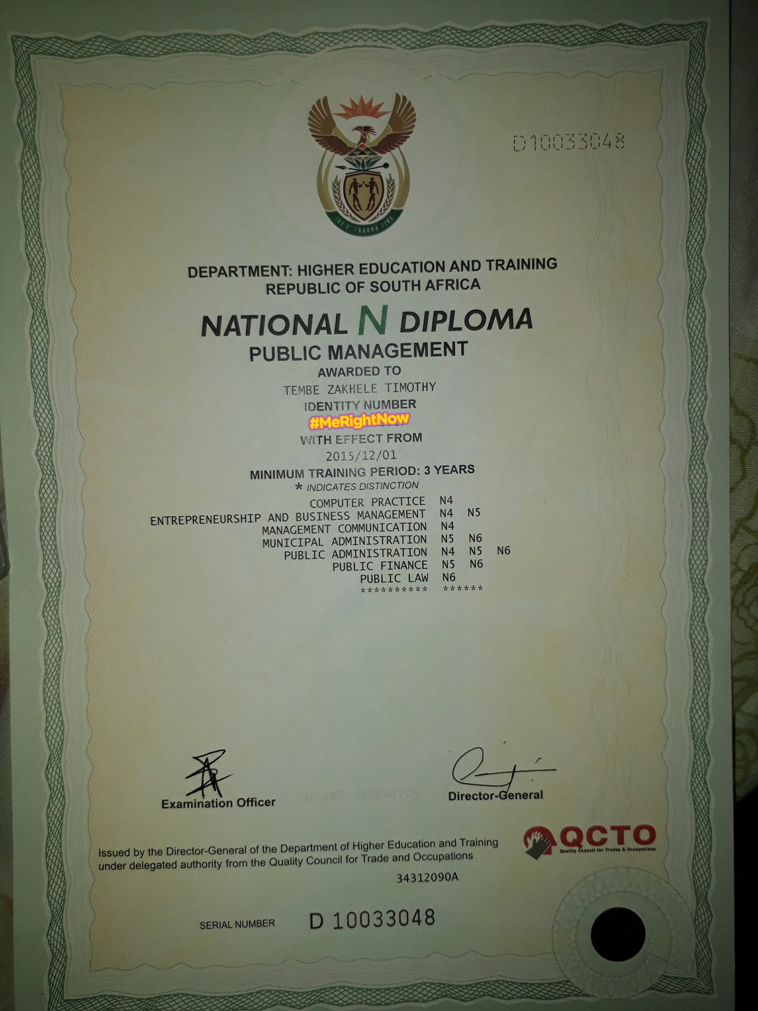 national diploma in public administration
