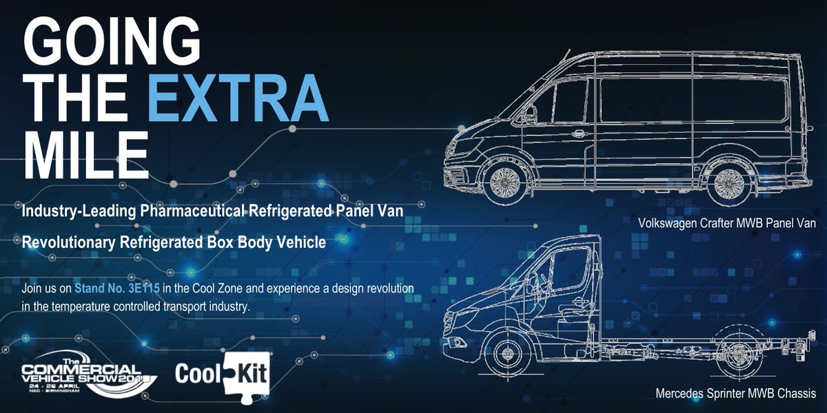 CoolKitLtd's tweet photo. Join us at @TheCVShow in April in the Cool Zone and experience a design and manufacturing revolution in the temperature controlled transport industry! #StayTuned #TeamCoolKit #TheCVShow2018 #PharmaVan #BoxBodyVehicle https://t.co/v9bqFlCgx1