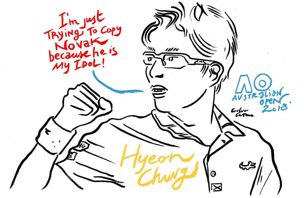 channeldraw's tweet photo. "I'm just trying to copy Novak because he is my idol!"
@HyeonChung - @AustralianOpen 2018 #AusOpen
https://t.co/XI41ZO0JoF @raviubha @cnnsport @DjokerNole https://t.co/dbSZqLg61K