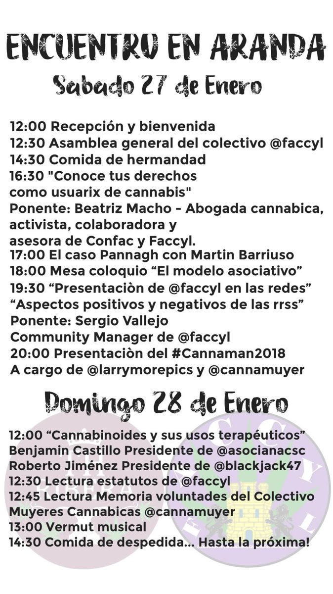 faccyl's tweet photo. Seguimos haciéndo #faccyl.
Nos juntamos de nuevo los días 27 y 28 de enero en #ArandadeDuero para seguir trabajando en nuestro proyecto.

Contaremos con M. Barriuso que nos hablará del caso #pannagh

Lo haremos todo desde la #perspectivadegenero @cannamuyer https://t.co/R4rADhnFc6