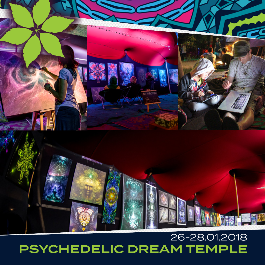 We're in for a real treat! 
The Psychedelic Dream Temple have a great show planned for us with the sole purpose to dazzle our minds and stimulate our senses.
They will have an amazing gallery on display as well as great live art being created throughout the festival.

#Origin2018