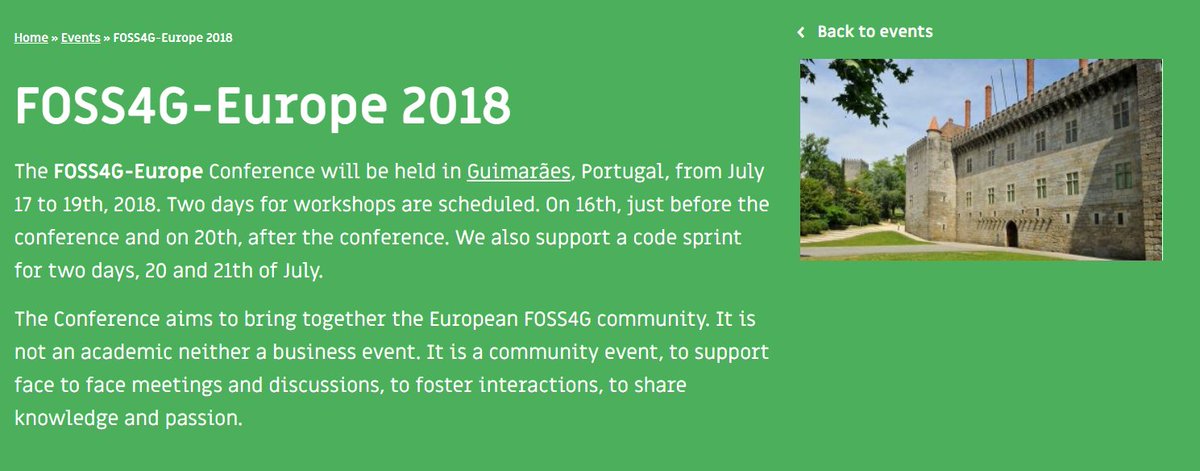 OSGeoPT's tweet photo. FOSS4G-Europe website is online:
https://t.co/eG7oFAHR2i https://t.co/Y4OAPp3ye7
