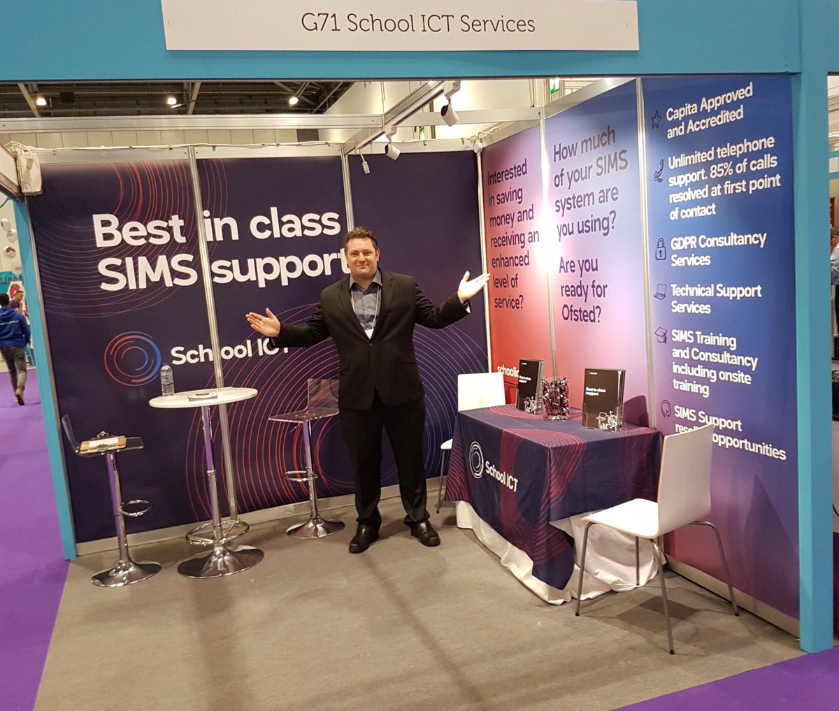 schoolicts's tweet photo. Here we are @Bett_show @ExCeLLondon. John’s ready to welcome customers old and new https://t.co/MAyySzDE9O