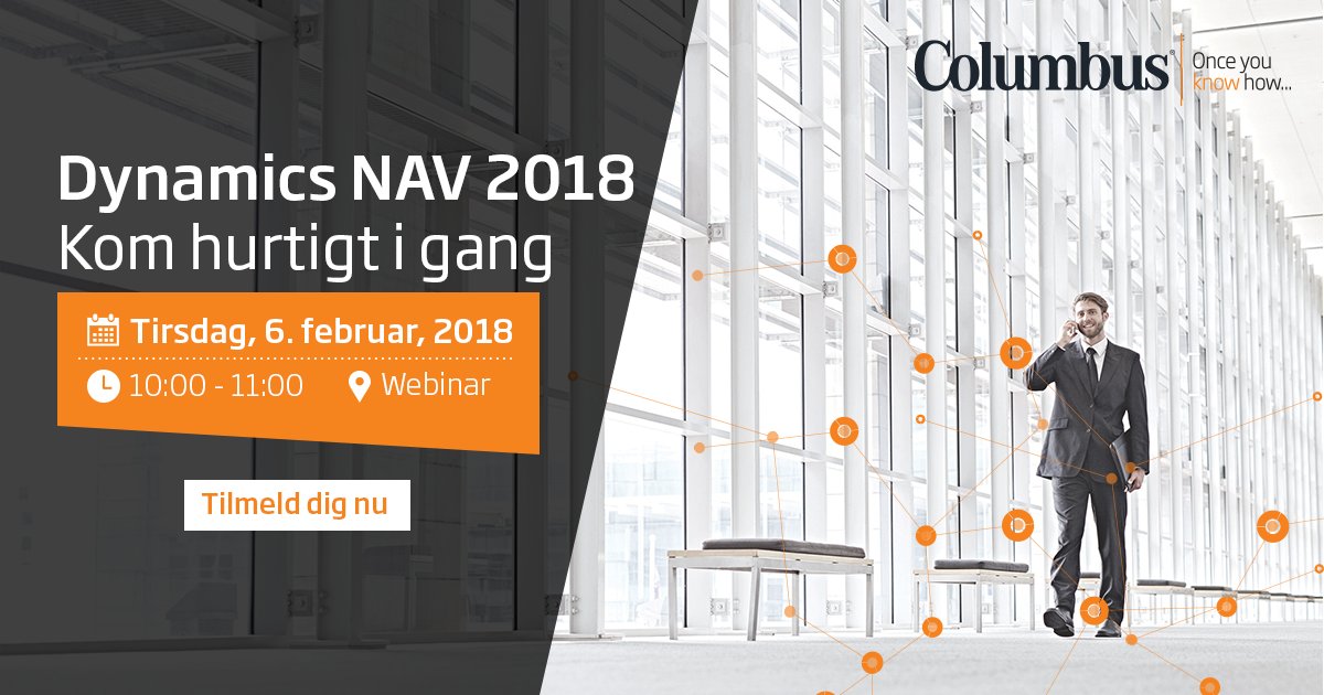 ColumbusDanmark's tweet photo. Kom hurtigt i gang med #DynamicsNAV2018!
Deltag i vores #webinar d. 6. februar kl. 10 - og find ud af hvordan din virksomhed kan få mere #mobilitet, nemmere integrering, stærkere sikkerhed og #DigitalTransformation med #NAV.
➡️ Tilmeld dig her: https://t.co/iaRJIZFaAh https://t.co/WRAdS35Hs4