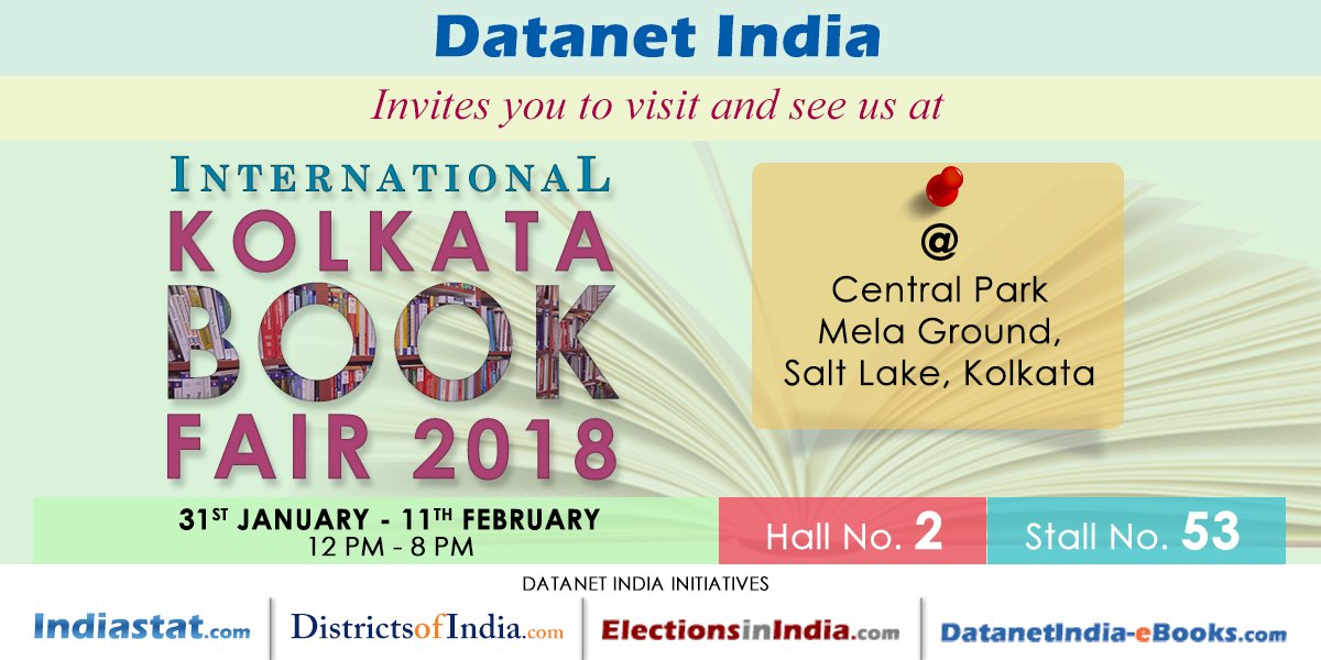 Indiastatmedia's tweet photo. 📢@DatanetIndia will be showcasing at International #KolkataBookFair 2018 at Hall No: 2, Stall No. 53 in #CentralPark #MelaGround #SaltLake #Kolkata 😀

We’re pleased to invite you &amp; your colleague to visit us at Kolkata #BookFair 2018 | 31 Jan-11 Feb 2018 *
#ElectionAtlas #Books https://t.co/NThUFEQ7dW