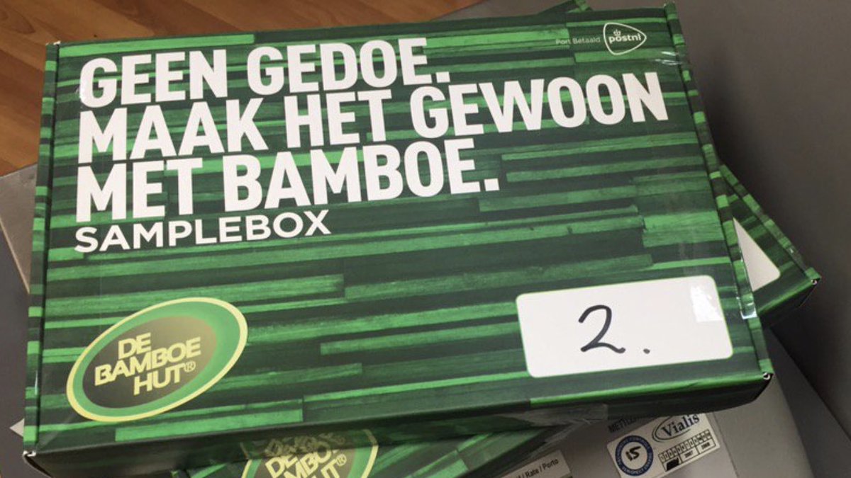 DeBamboeHut's tweet photo. Dagelijks ontvangen wij vele sample aanvragen. Bestel nu de gratis samplebox van @DeBamboeHut er is geen alternatief :-) https://t.co/wSzOlKUe8D