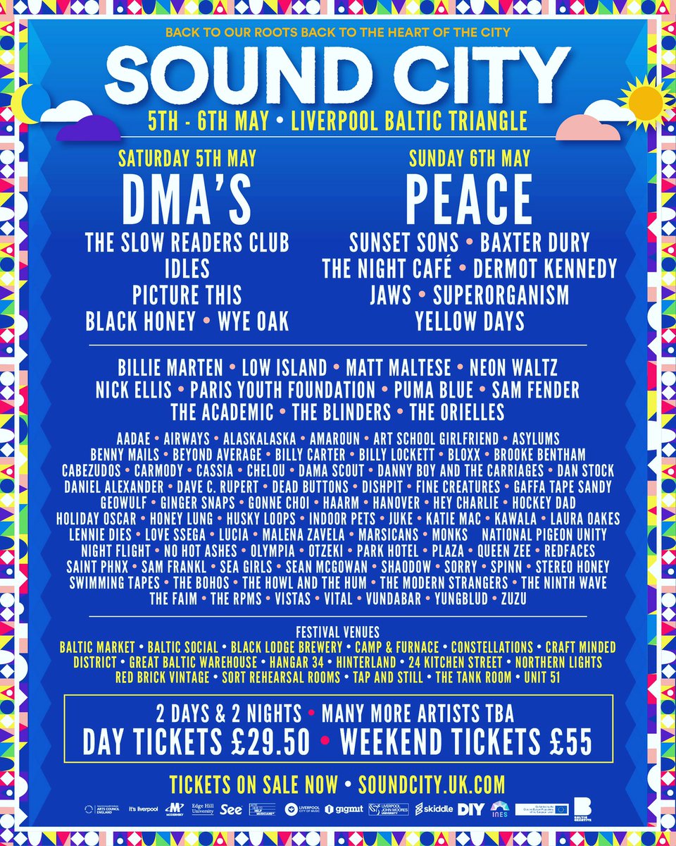 .<a href="/SoundCity/">Liverpool Sound City</a> 2018 w/ <a href="/dmasmusic/">DMA'S</a> <a href="/PEACE4EVEREVER/">PEACE</a> <a href="/idlesband/">I D L E S</a> <a href="/BLACKHONEYUK/">Black Honey</a> <a href="/SPRORGNSM/">SUPERORGANISM</a> &amp; loads more exciting new acts may bank holiday weekend!