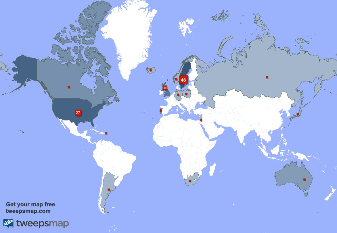 3246799woop's tweet photo. My followers live in 16 countries: Sweden(43%), USA(26%)... https://t.co/MzPSpMn4H2 Get your free map! https://t.co/bP863D5tNa