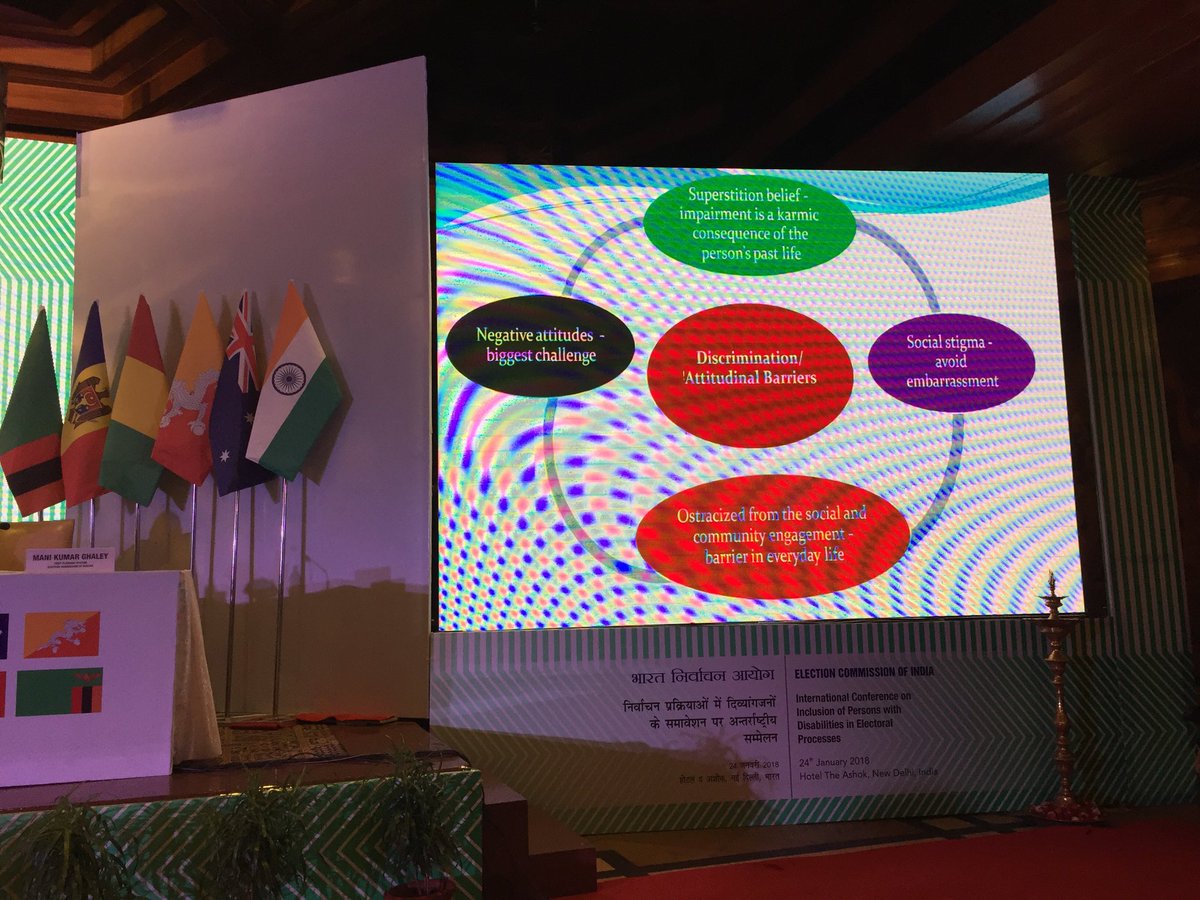 BillSweeneyIFES's tweet photo. Terrific slide presented by Mani Kumar Ghaley of Bhutan Election Commision about societal barriers to inclusion of persons with disabilities at Election Commission of India conference today in Delhi https://t.co/usdtk5shvC
