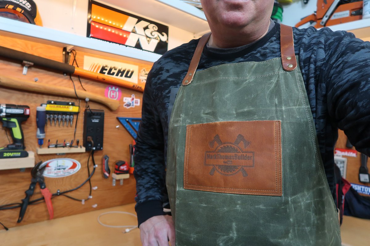MarkThomasBldr's tweet photo. Excited to receive a new leather shop apron that features my new logo. I want to give a big shout out to the @olpr_leather company for shipping it out within 3 days of ordering. #shopapron #leatherapron https://t.co/Sb7U9O8vIu