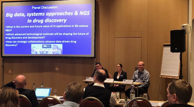Evidence_LS's tweet photo. Christine Loreth @pfizer , Michael Rebhan @Novartis and Edgar Jacoby @JanssenGlobal on Panel Discussion about #BigData, systems approaches &amp; NGS in #drug discovery. #lsdata leaders forum 2018 in Basel. https://t.co/2S6geObxce