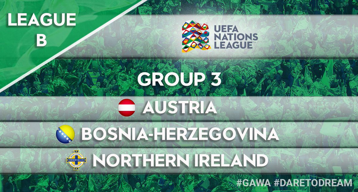 NorthernIreland's tweet photo. Here is our group for the first @UEFAEURO #NationsLeague! Happy with the draw #GAWA!? 🙌🏽 #DareToDream https://t.co/G9zKPESc1O