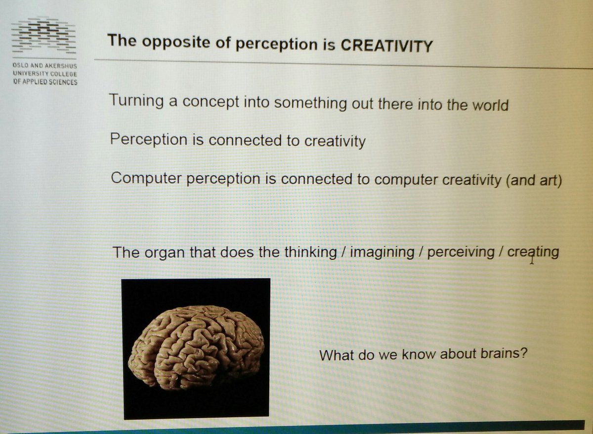 stenichele's tweet photo. Fun and exciting to give a 3h lecture on Artificial Intelligence in #Art at the department of Arts at #OsloMet. Great discussion around #AI and #ArtificialLife @HiOA_TKD @HiOA_info @hioa #HiOA @OsloMet https://t.co/RKcOcHeAjL