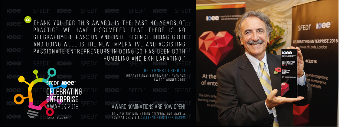 TheIOEE's tweet photo. Our #WednesdayWisdom is from Dr. Ernesto Sirolli @sirollinstitute, #CE2016 International Lifetime Achievement Award winner. Find out more about our upcoming #CE2018 awards at https://t.co/OGEoKG7cEk #passion #enterprise #intelligence #enterprise https://t.co/zNexLY0Kln