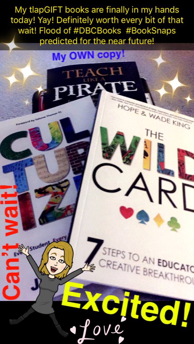 SteinbrinkLaura's tweet photo. ✨No longer need school’s copy of 💀#tlap ! ✨Ready &amp; excited  now for the🙌 #OrEdChat book study🙌 on #WildCard ! ✨Can’t wait 💫to read #Culturize ! ✨Great day test topped off by arrival of my #tlapGift books! 💙💥LIFE IS GOOD!💥 #DBCBooks https://t.co/4D9NC9qxyK
