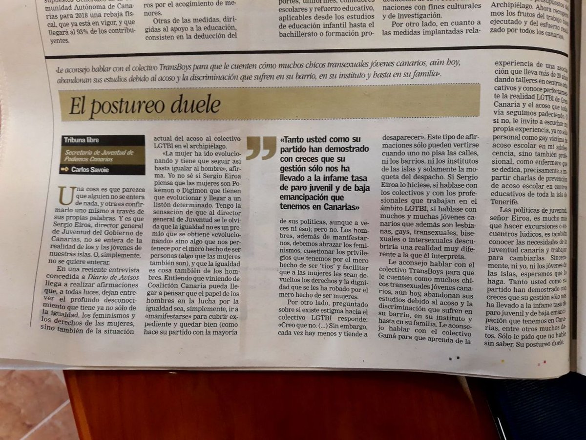 CirculoJovenTfe's tweet image. Hoy en @canarias7 &quot;El postureo duele&quot; de nuestro Secretario de Juventud. Ante la mala gestión y las mentiras de CC no nos podemos quedar callados 😠