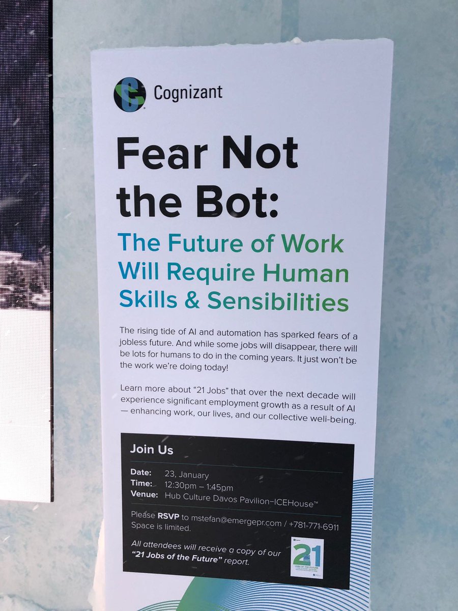 CognizantEvents's tweet photo. It's raining giant snowflakes and great ideas about #AI and the #futureofwork at #WEF18! ❄💡 https://t.co/3bu8di1NR5
