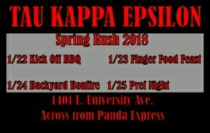Hey guys!! Come meet some of the members of Tau Kappa Epsilon and grab a bite to eat with us.