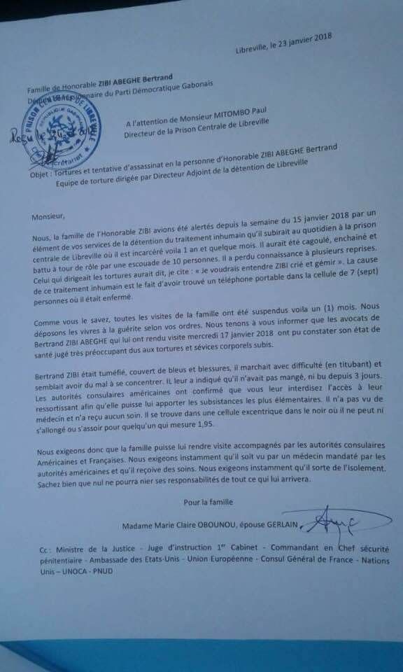 Resistance Urgent Gabon La Famille De Bertrand Zibi Ecrit Au Directeur De La Prison Centrale De Libreville Et Exige Qu Un Medecin Mandate Par Le Consulat De France Et Des Usa Resistance Urgent Gabon La Famille De Bertrand Zibi Ecrit Au Directeur De La Prison Centrale De Libreville Et Exige Qu Un Medecin Mandate Par Le Consulat De France Et Des Usa