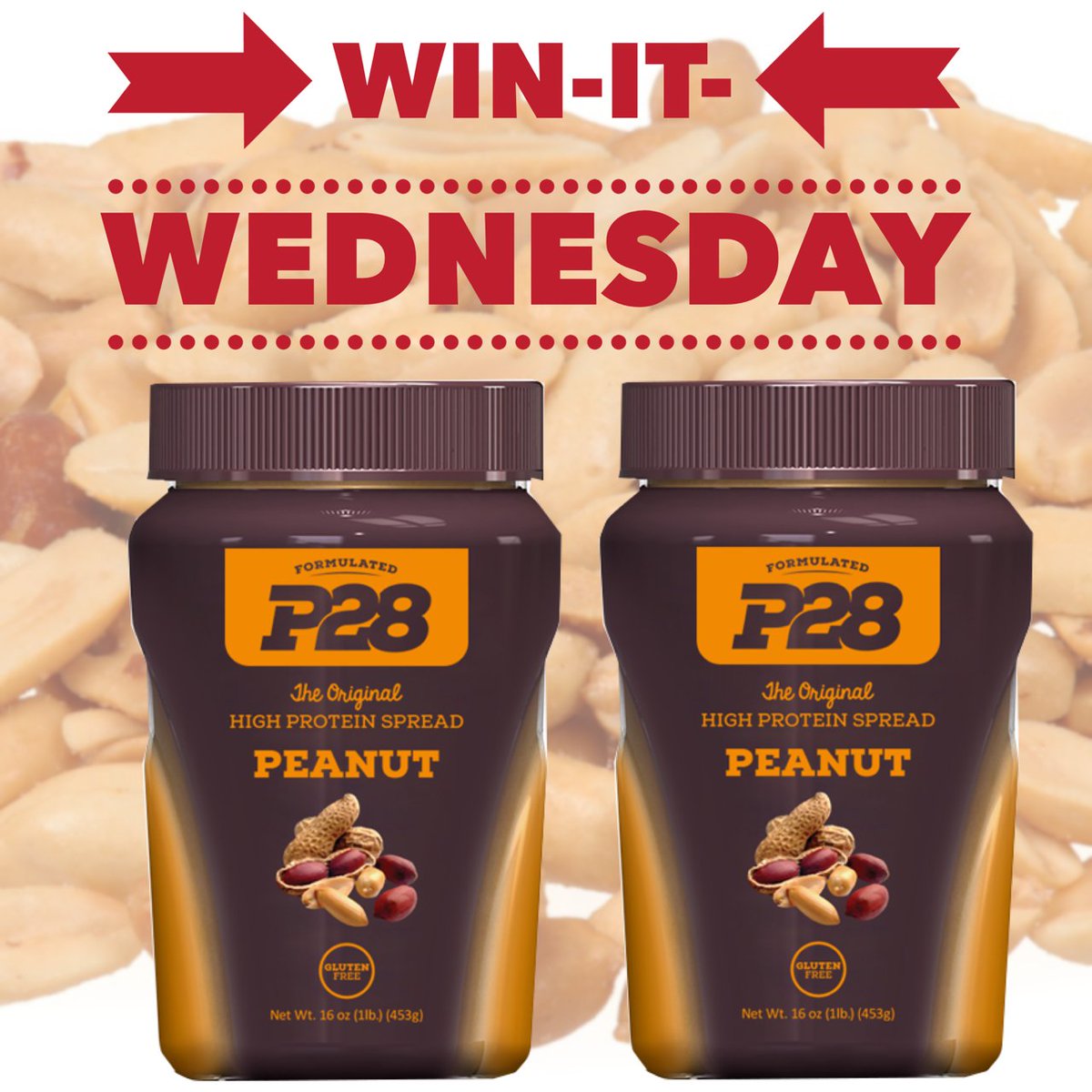 p28foods's tweet photo. In honor of #NationalPeanutButterDay & #WinItWednesday... we went a little NUTS! Head to our FB page and LIKE, COMMENT or SHARE for a chance to win TWO jars of P28 High Protein Peanut Butter Spread! One random winner will be selected 01/25. #BornHungry #HighProtein #P28Nation https://t.co/VfuXW44wVg