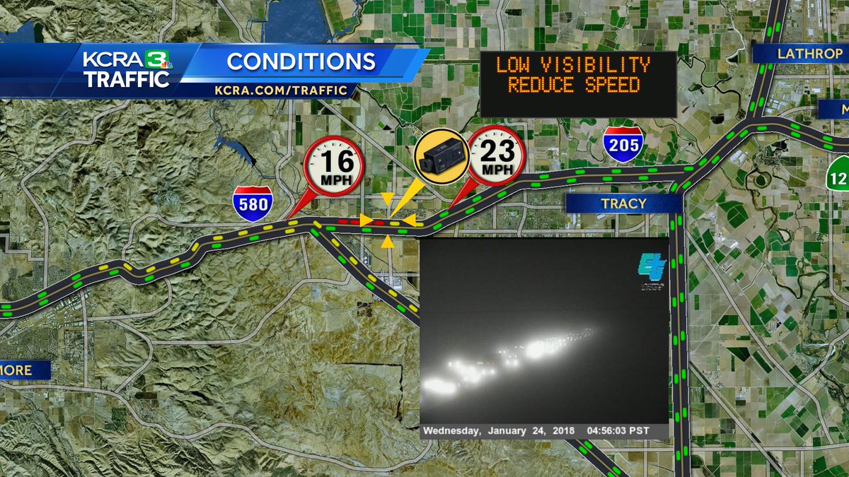 MelanieBlackWx's tweet photo. TRACY: Also expect reduced visibility and slow #traffic across the #TracyTriangle. #Sacramento https://t.co/0Ym05Bv5SX