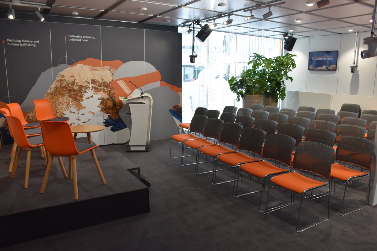 ShowcaseInterio's tweet photo. @ShowcaseInterio furnishes media centre for @thomsonreuters at The World Economic Forum 2018 in Davos. Stunningly furnished in vibrant oranges and subtle greys. President Trump is due to attend the annual meeting later this week #trump #showcaseinterio #thomsonreuters https://t.co/sUWVWn0ULw