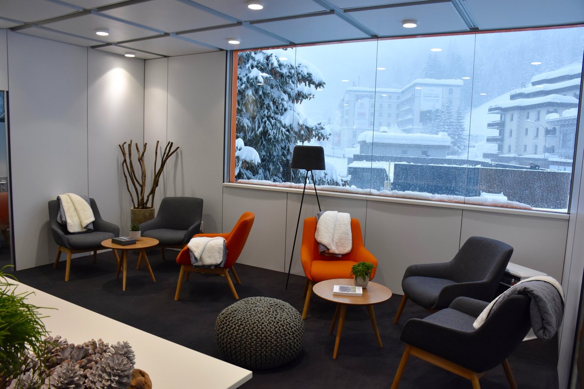 ShowcaseInterio's tweet photo. @ShowcaseInterio furnishes media centre for @thomsonreuters at The World Economic Forum 2018 in Davos. Stunningly furnished in vibrant oranges and subtle greys. President Trump is due to attend the annual meeting later this week #trump #showcaseinterio #thomsonreuters https://t.co/sUWVWn0ULw