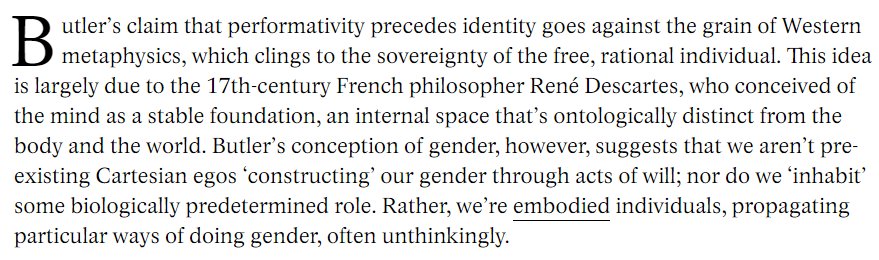 "It’s unfortunate that popular culture often reduces performativity to the idea that ‘gender is a social construct’." #Butler 
aeon.co/ideas/gender-i… via <a href="/aeonmag/">Aeon Magazine</a>