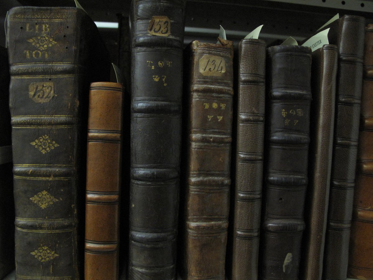 Here's a #LibraryShelfie of some particularly splendid-looking books in our Totnes Parish Library collection! To find out more about our parish library and rare book collections see: as.exeter.ac.uk/special-collec… #LibraryShelfieDay
