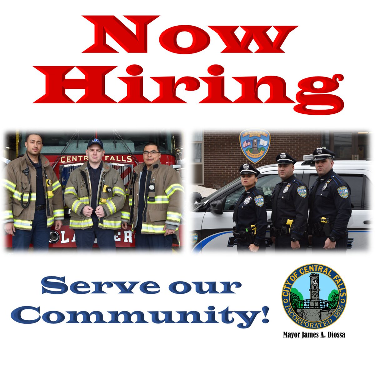 Join our team! The City of Central Falls is currently hiring police officers and firefighters. Apply now at Centralfallsri.us/nowhiring. For more information, please call 401-727-7405. Press release here. goo.gl/P3ujJW