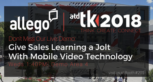 allegosoftware's tweet photo. Today: be sure to stop by @JakeMiller01's presentation at #ATDTechKnowledge to learn about innovations in #saleslearning and video technology! #ATDTK https://t.co/CXHoVrlIrv