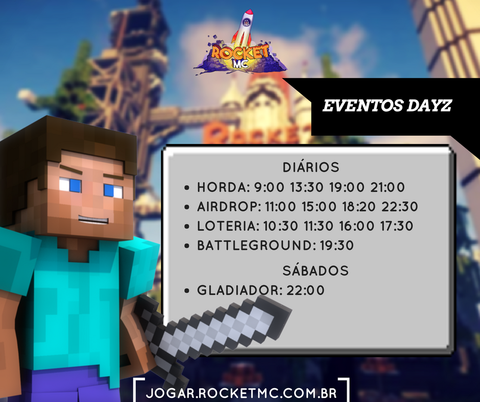 🚀Saiba já os Eventos diários e semanais que ocorrem no DayZ!🚀

Estamos à tua espera!!🔫

🎮Ip: jogar.rocketmc.com.br
💻Site: rocketmc.com.br
🔊discord.gg/xZdZVvQ