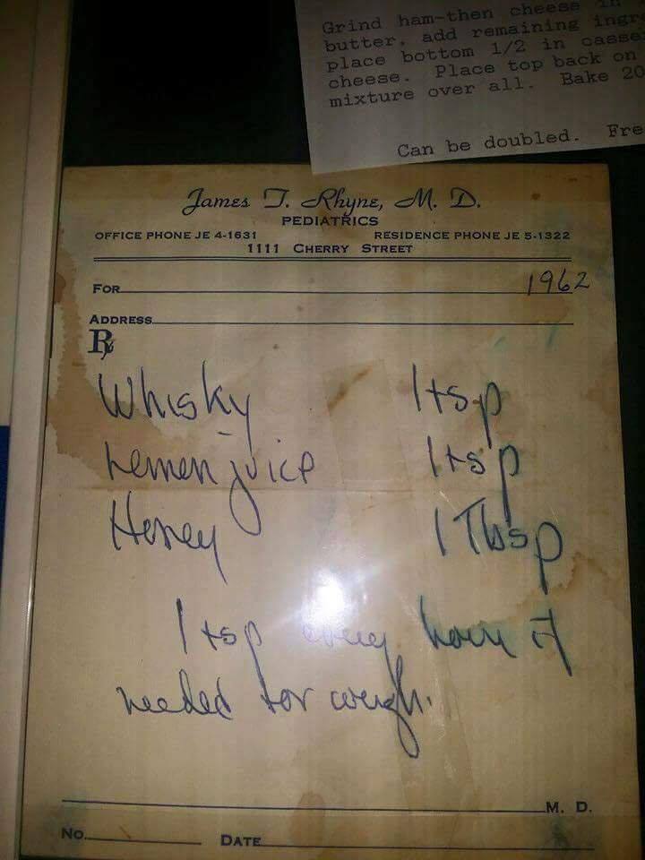 3BS_Therapy's tweet photo. The 1962 version of children’s cough relief, prescribed by an Arkansas pediatrician! https://t.co/J73zJjlzqt
