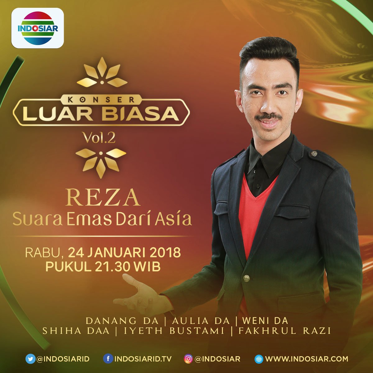 #GoldenVoiceOfAsiaRezaDAA3
Thanks @IndosiarID atas apresiasinya buat <a href="/DA2_Reza/">ReZa zAKarya DA2</a> Rezalliants dan seluruh pecinta suara emasnya Reza, konser yang sangat luar biasa sekali dan paling dinantikan..
